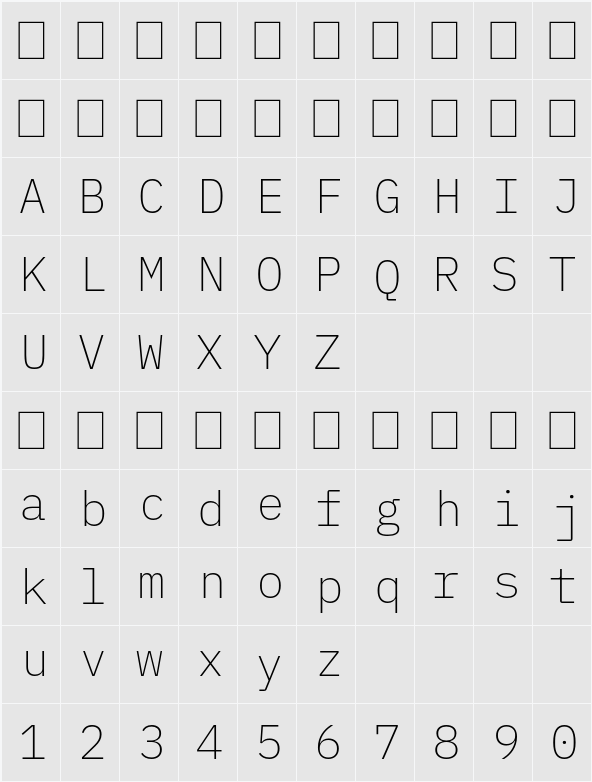 IBM Plex Mono ExtLt 字符映射表