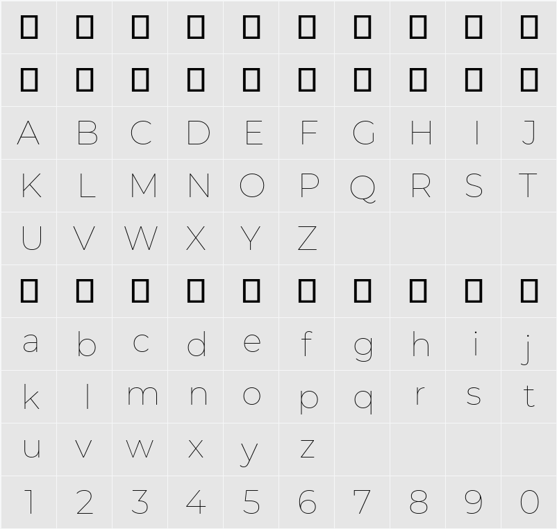 Montserrat Thin 字符映射表
