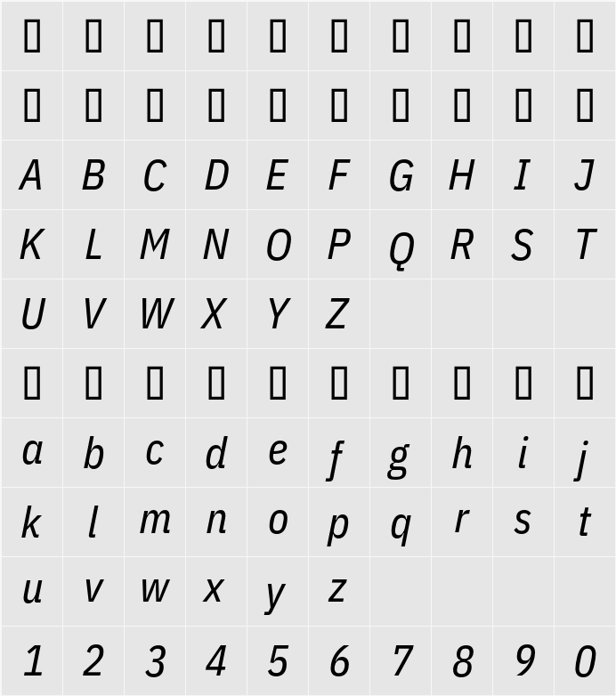 IBM Plex Sans Cond Text 字符映射表