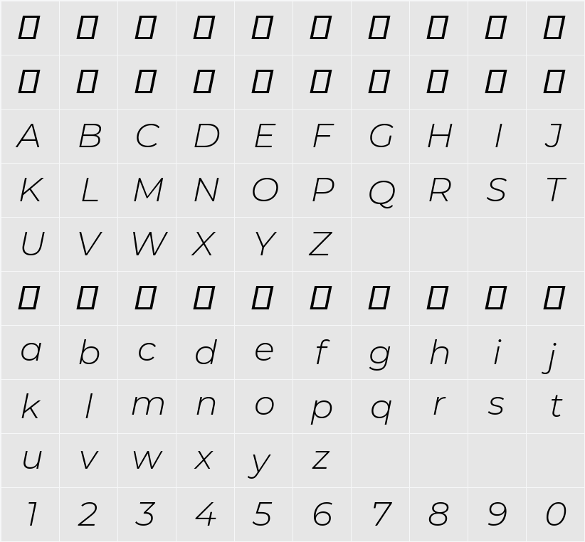 Montserrat Light 字符映射表