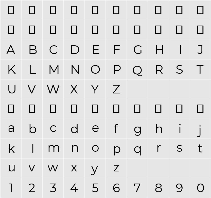 Montserrat 字符映射表