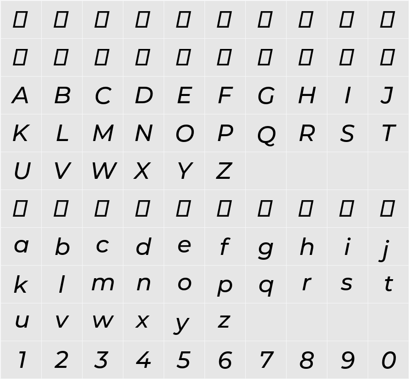 Montserrat Medium 字符映射表