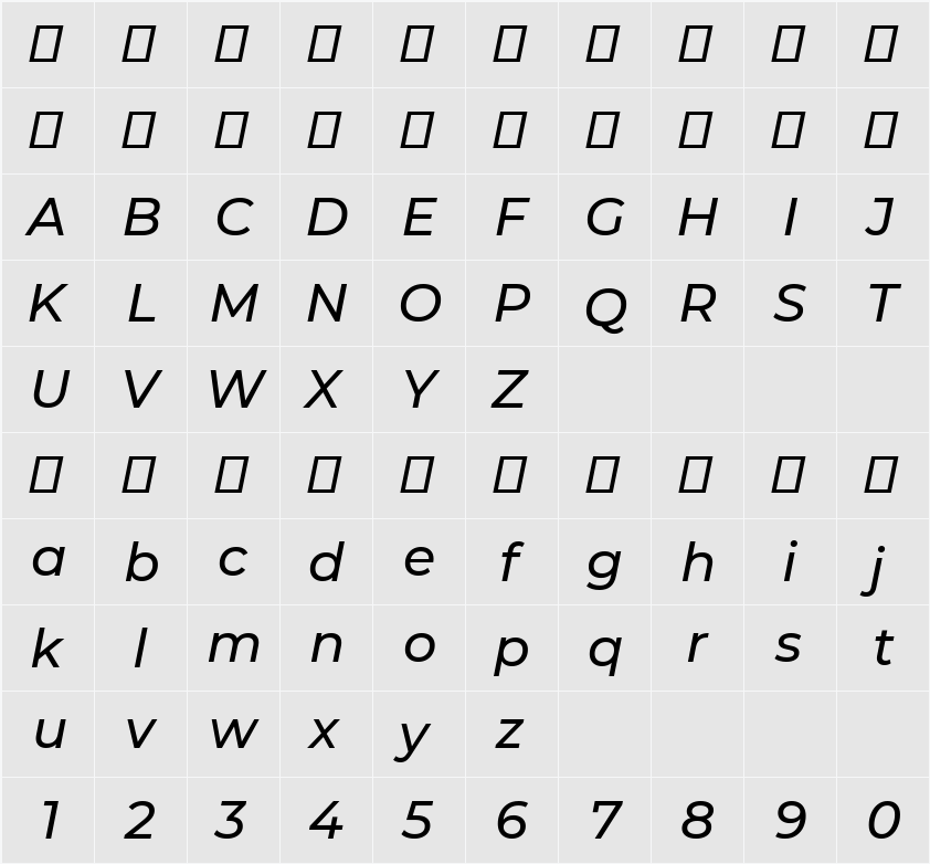 Montserrat Medium 字符映射表
