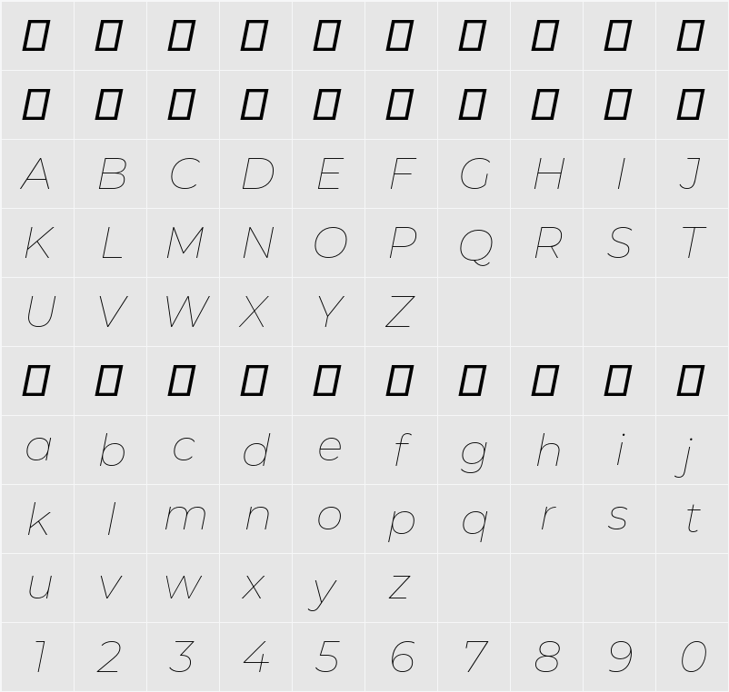 Montserrat Thin 字符映射表