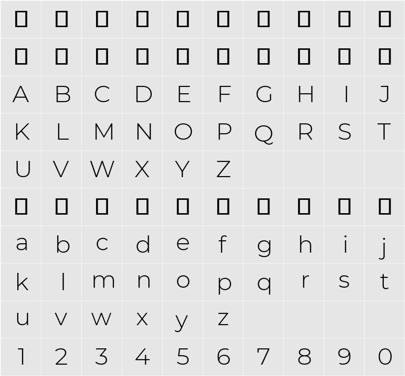 Montserrat Light 字符映射表