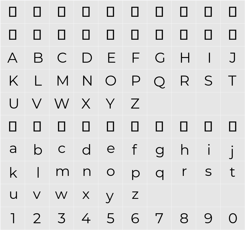 Montserrat 字符映射表