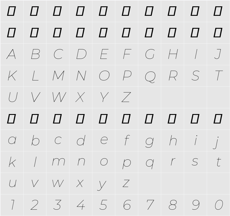 Montserrat Thin 字符映射表