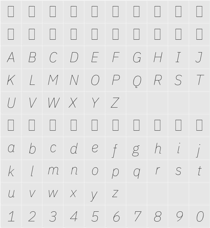 IBM Plex Sans Thin 字符映射表