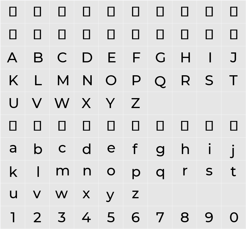 Montserrat Medium 字符映射表