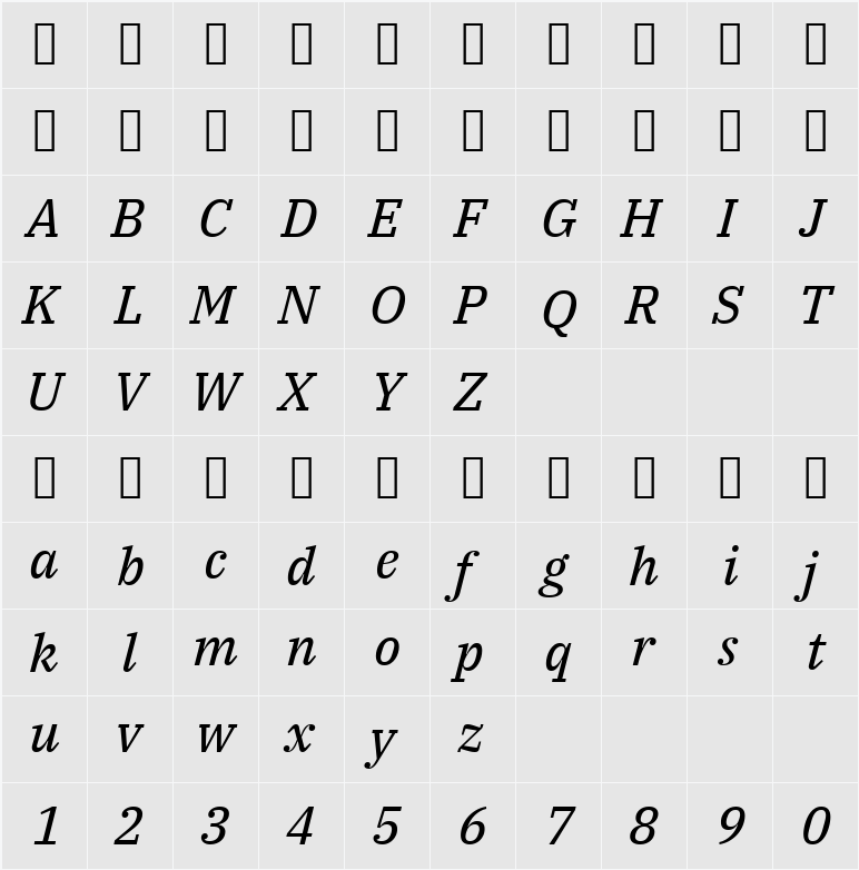 IBM Plex Serif Text 字符映射表