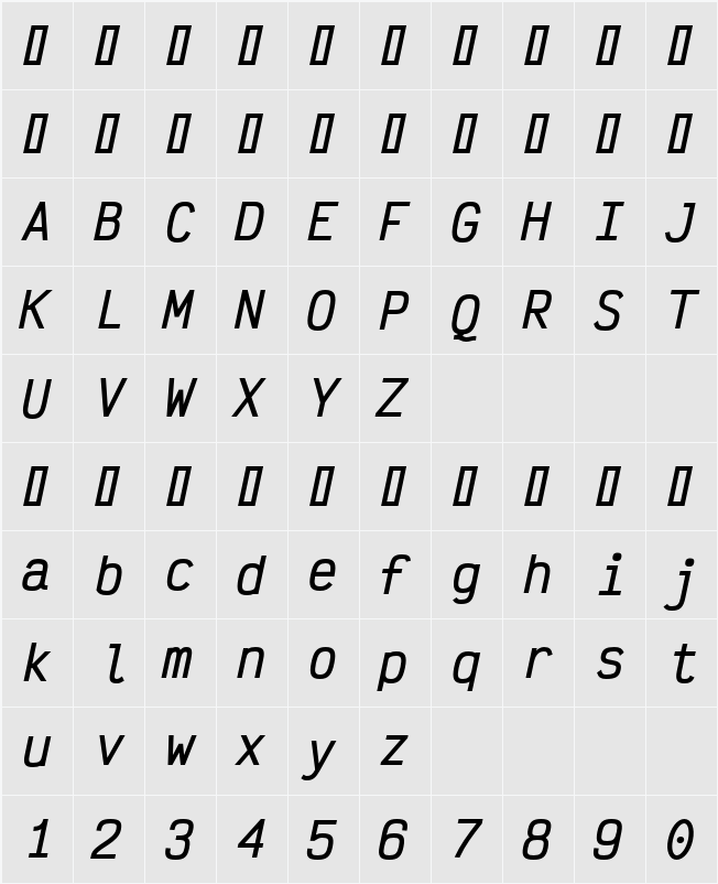 Victor Mono Oblique 字符映射表