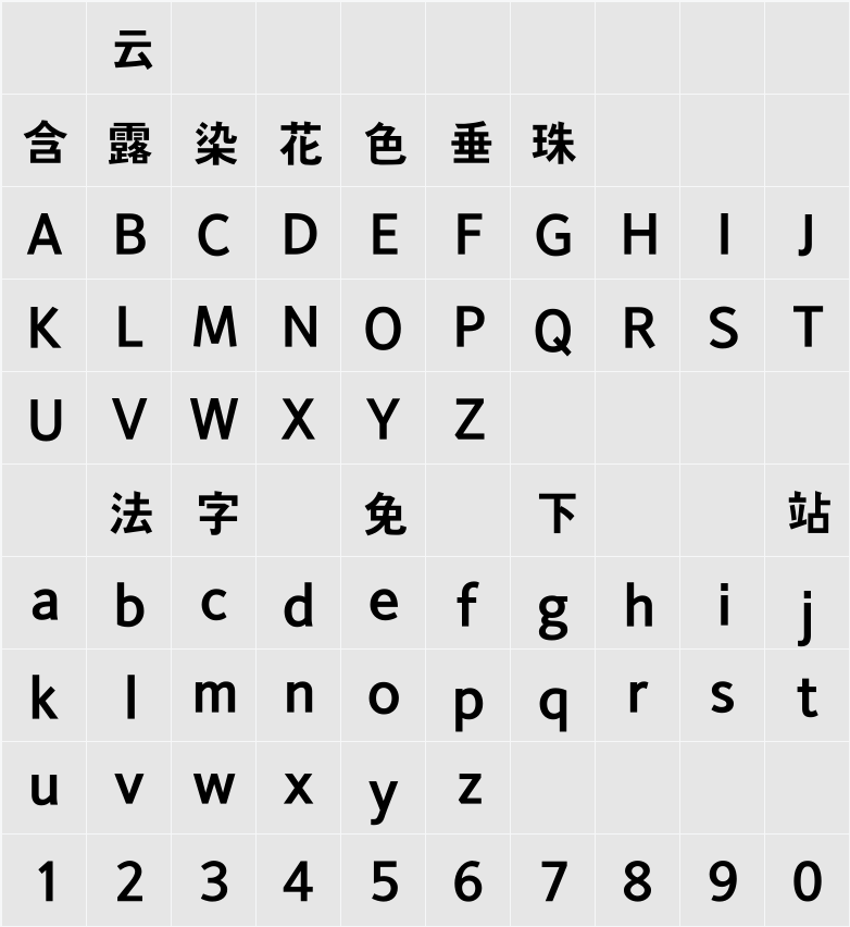 KBIZ한마음고딕 H 字符映射表