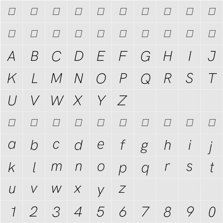 HK Grotesk Light Italic 字符映射表