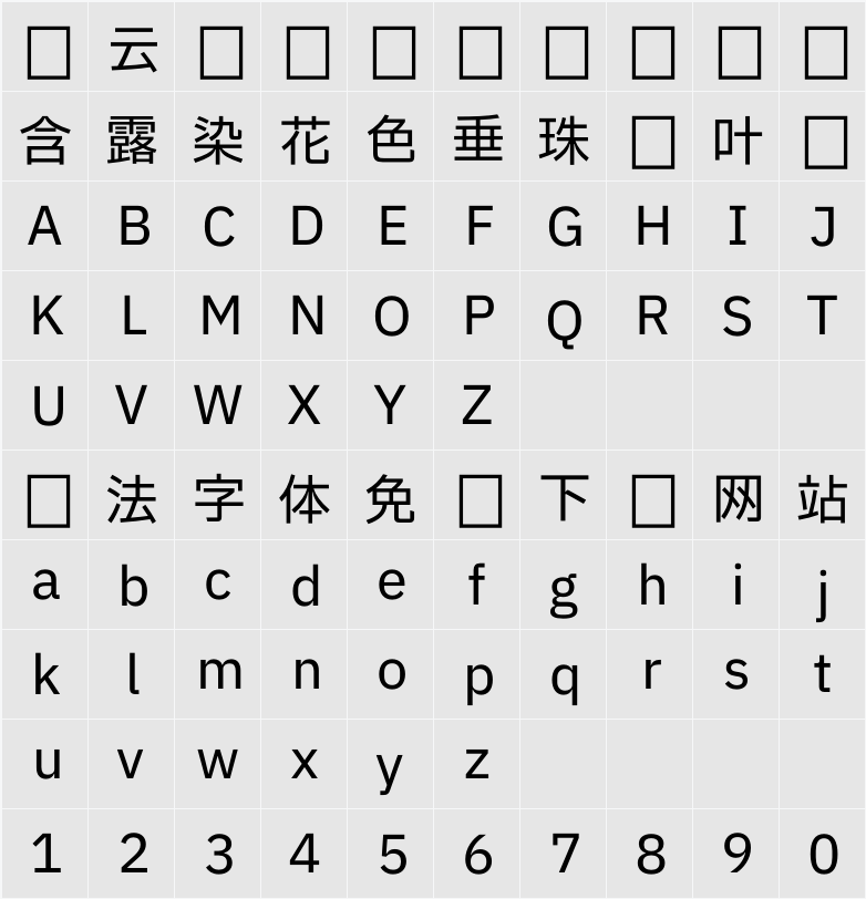 IBM Plex Sans JP Text 字符映射表