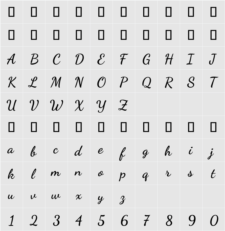 Dancing Script 字符映射表