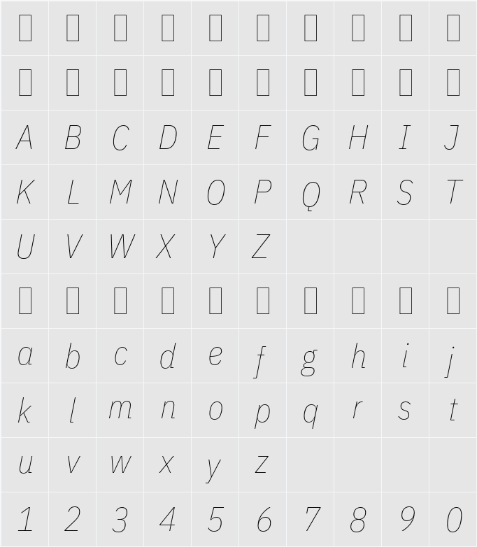 IBM Plex Sans Cond Thin 字符映射表