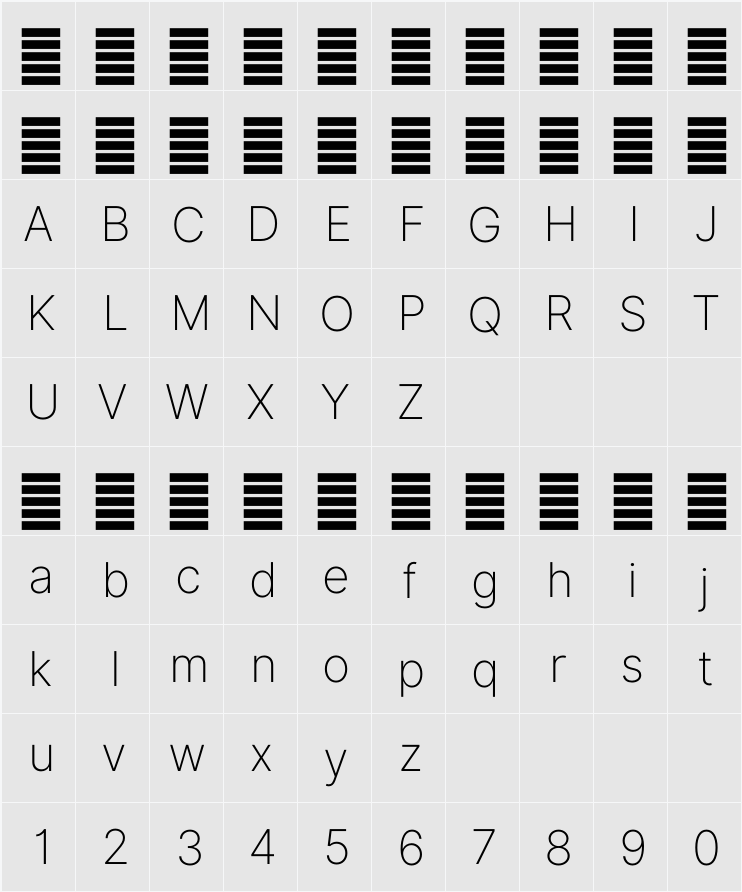 Inter Extra Light BETA 字符映射表