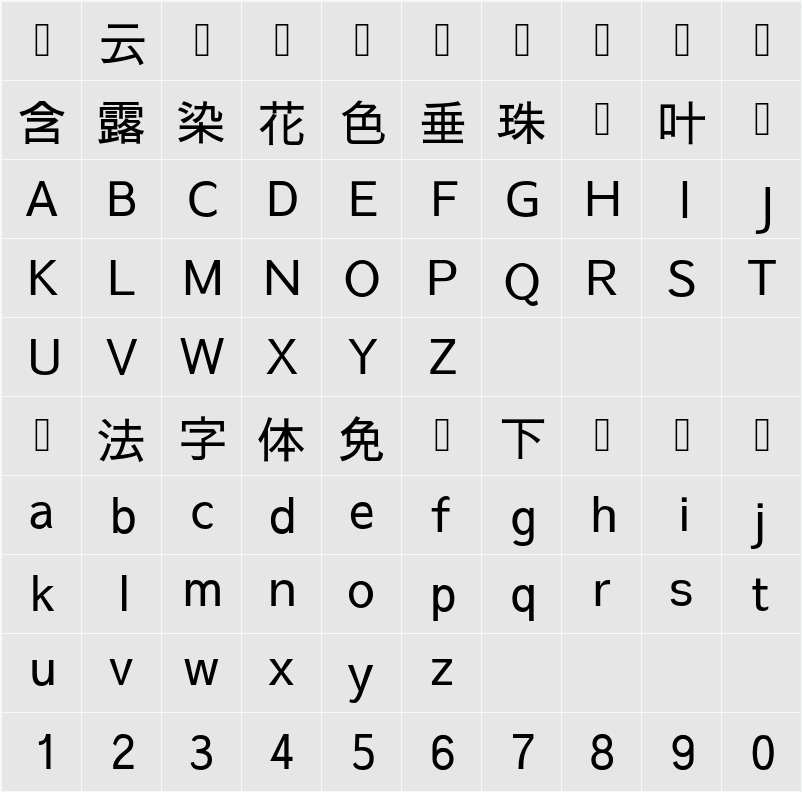 さわらびゴシック 字符映射表