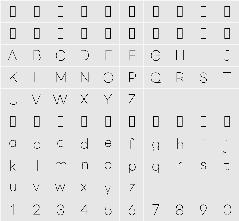 LINE Seed Sans TH Thin 字符映射表