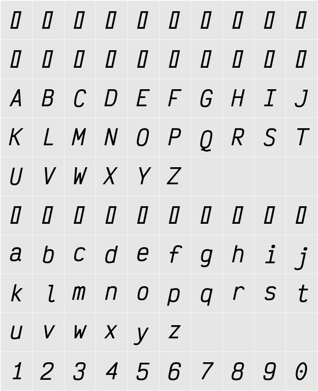 Victor Mono SemiBold 字符映射表