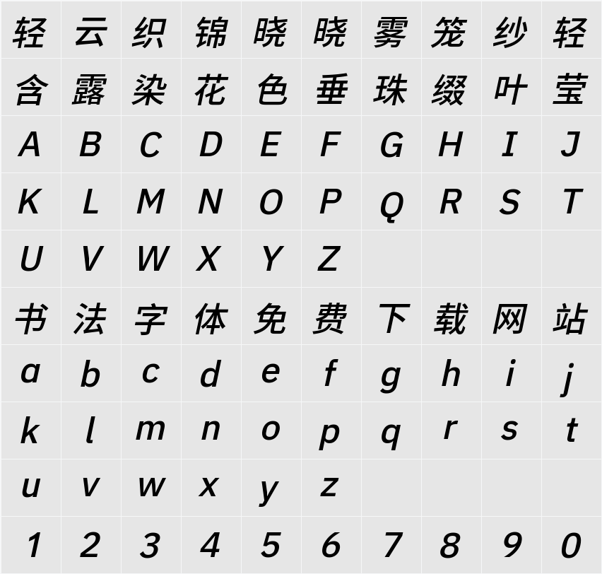 江城黑体 Italic 500W 字符映射表
