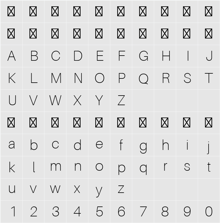 Aileron Thin 字符映射表
