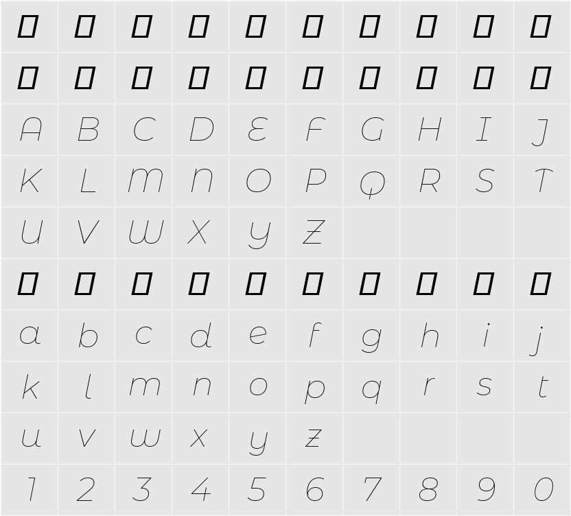 Montserrat Alternates Thin 字符映射表