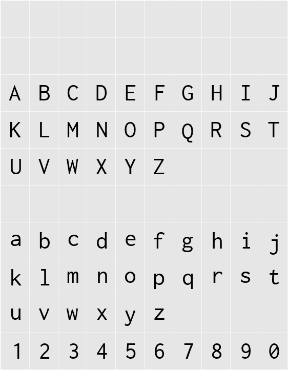 Inconsolata 字符映射表