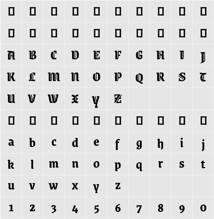 Grenze Gotisch 字符映射表