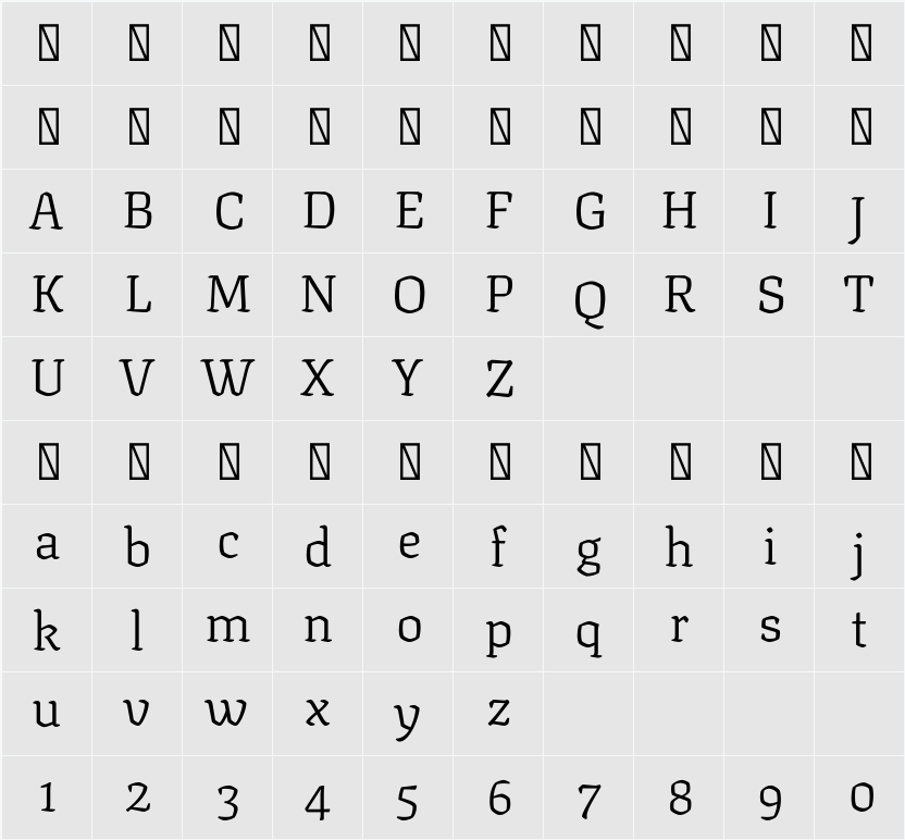 Texturina 18pt ExtraLight 字符映射表