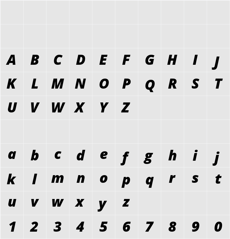 Open Sans ExtraBold 字符映射表