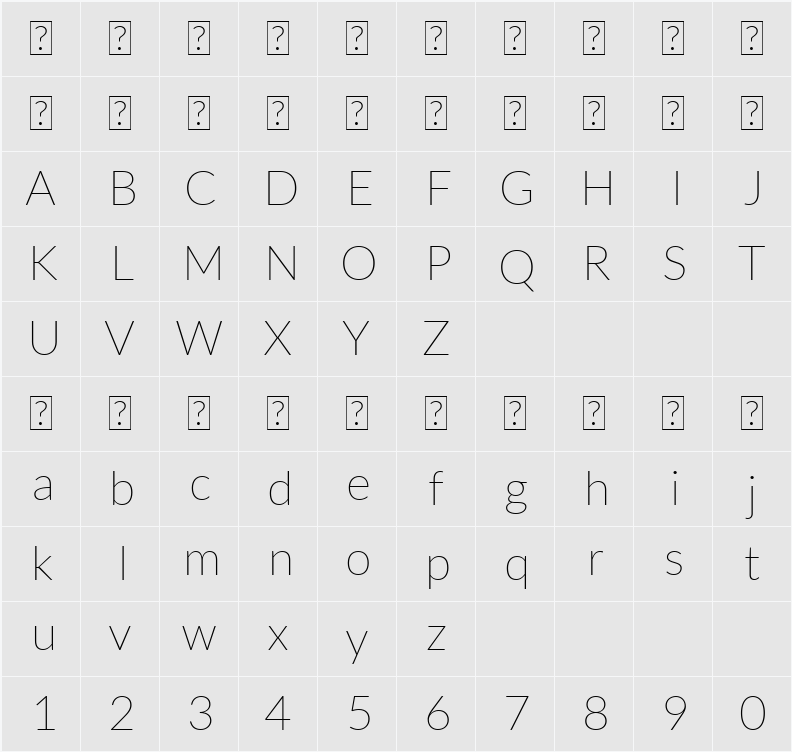 Lato Thin 字符映射表