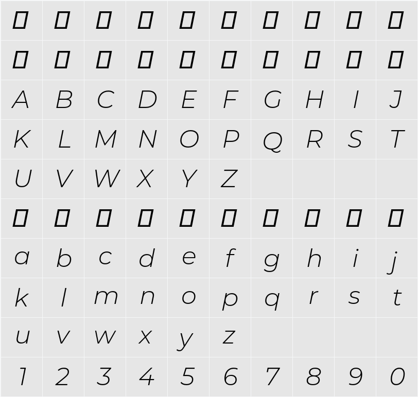 Montserrat Light 字符映射表