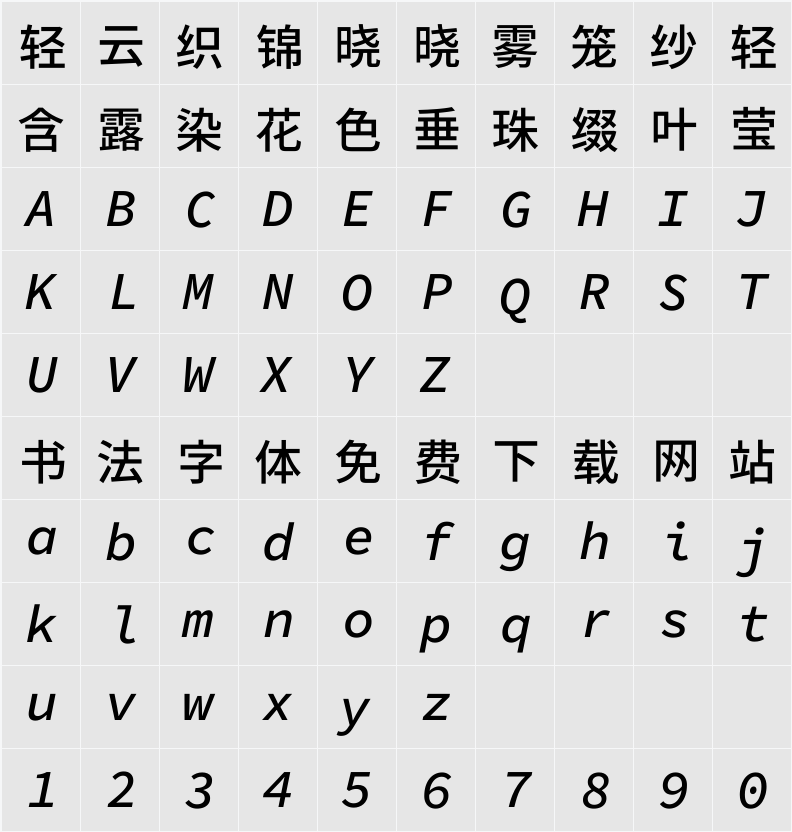 尙古等寬 M 字符映射表