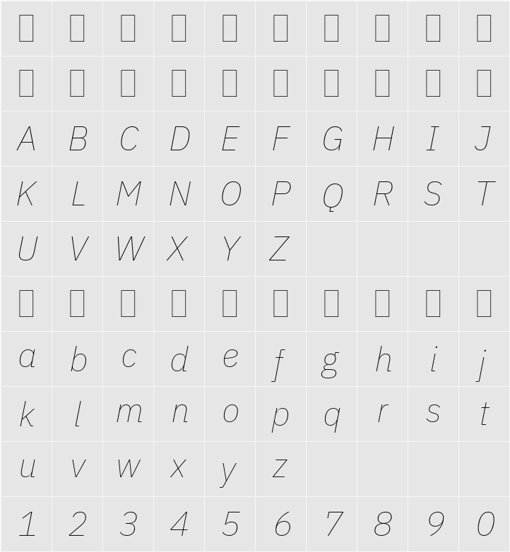 IBM Plex Sans Thin 字符映射表