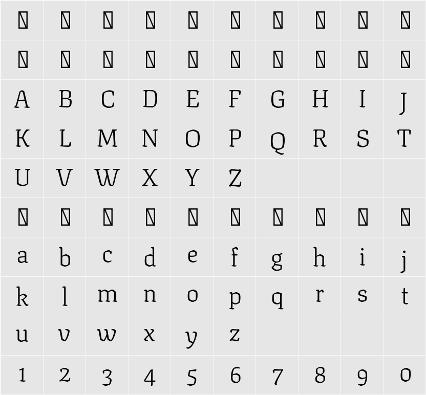 Texturina 48pt ExtraLight 字符映射表