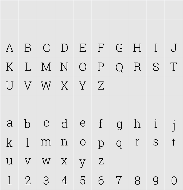 Roboto Slab 字符映射表