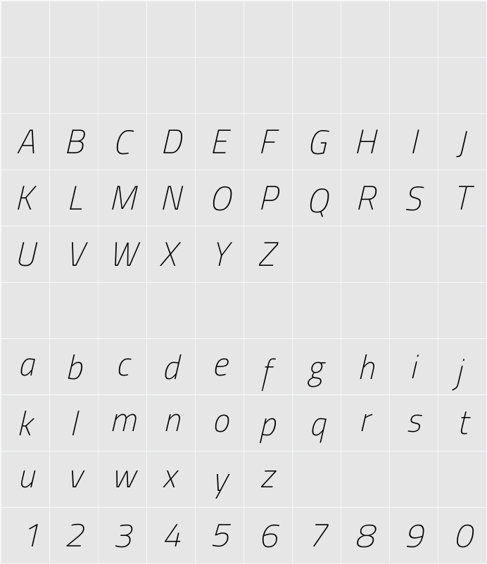 Titillium Web ExtraLight 字符映射表