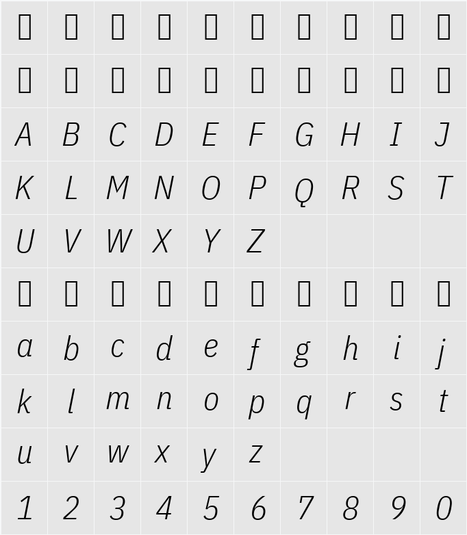 IBM Plex Sans Cond Light 字符映射表