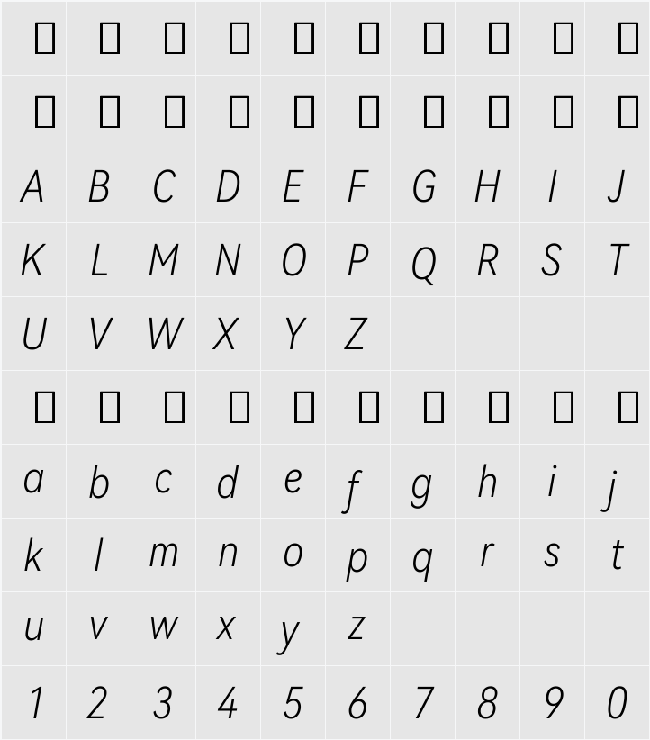 HarmonyOS Sans Condensed Light 字符映射表