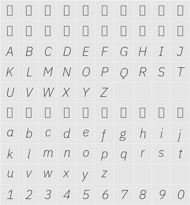 IBM Plex Sans ExtLt 字符映射表