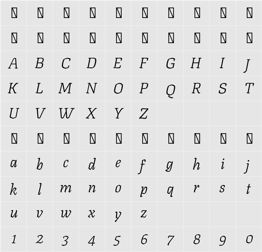 Texturina 12pt Thin 字符映射表