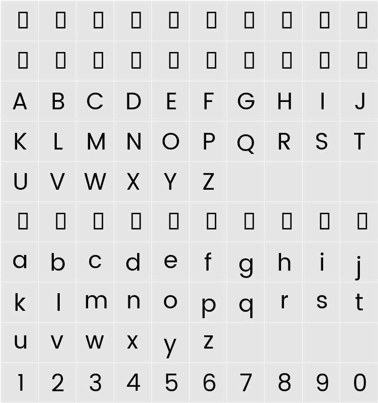 Poppins 字符映射表