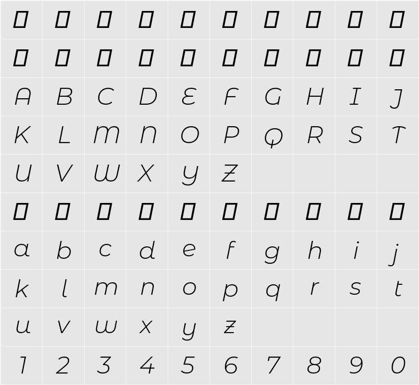 Montserrat Alternates Light 字符映射表