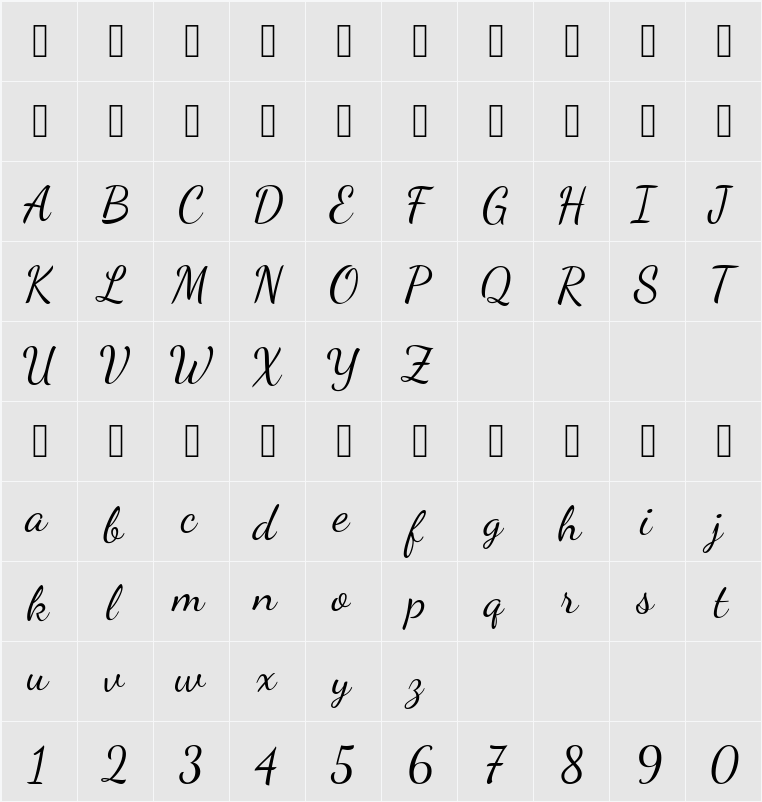 TypoPRO Dancing Script 字符映射表