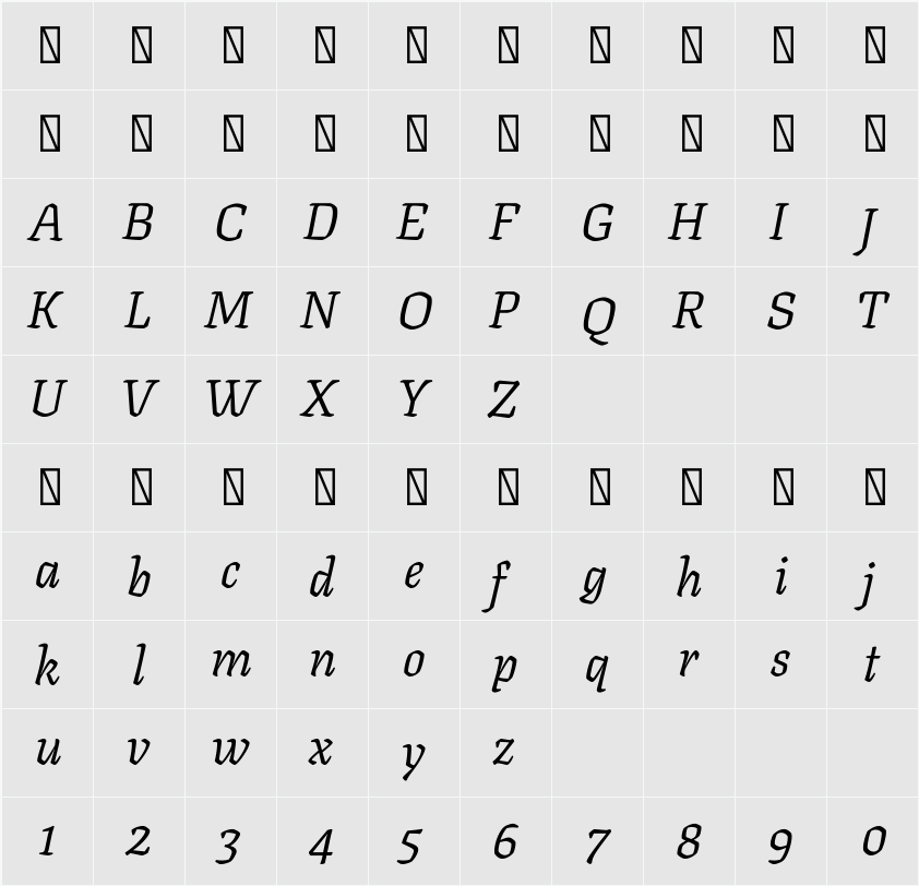 Texturina 72pt 字符映射表