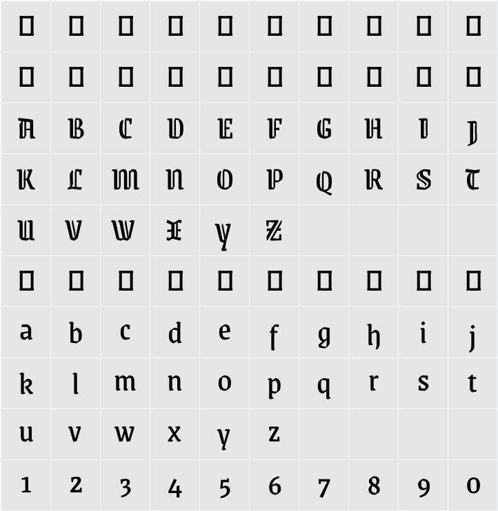 Grenze Gotisch 字符映射表