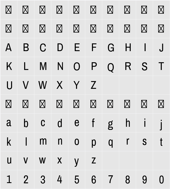 Pragati Narrow 字符映射表