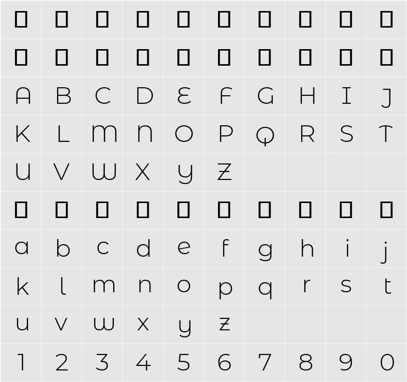 Montserrat Alternates Light 字符映射表