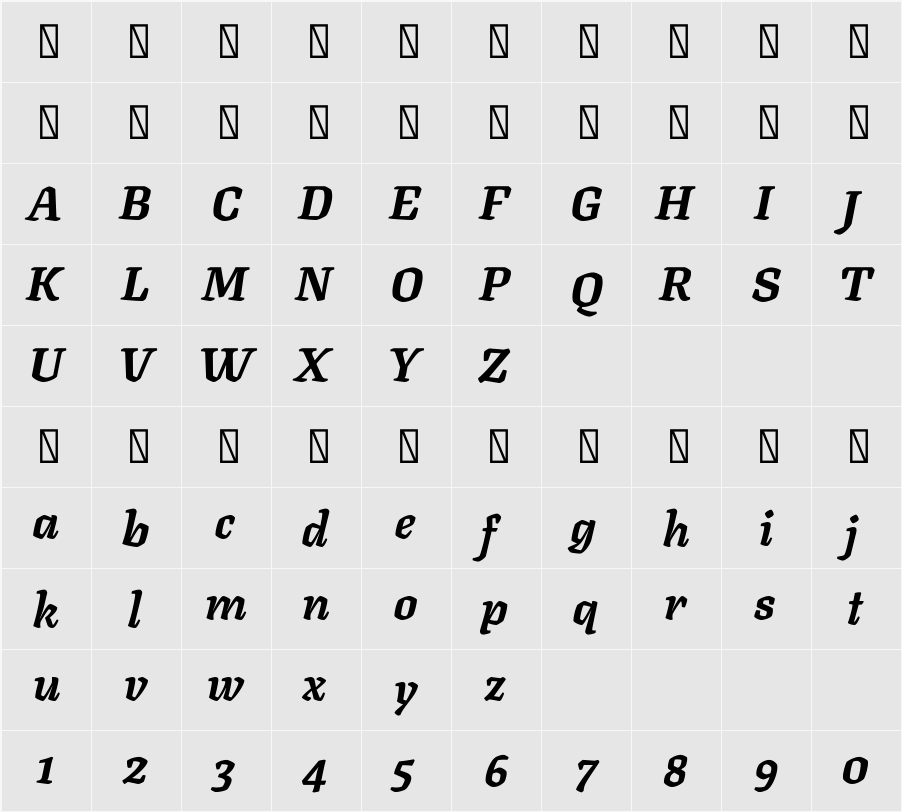 Texturina 60pt Black 字符映射表